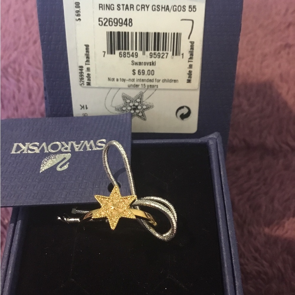 NWT Swarovski Crystal Gold STAR Crystal Ring